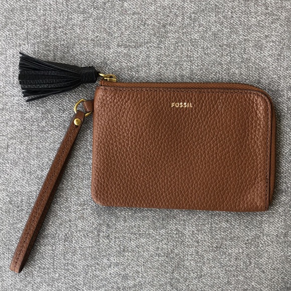 Fossil Handbags - Used once! - FOSSIL Cowhide Leather Zip Around Wristlet Bag w/Tassel